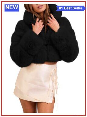 Faux Fur Cropped Hooded Jacket Shaggy Winter Coat